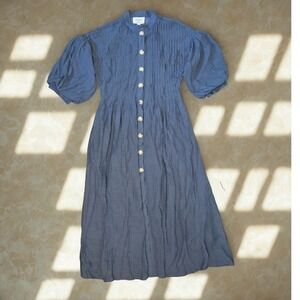 Mare Mare x‎ Anthropologie Slate Blue Pleated Balloon Sleeve Dress Size L Maxi
